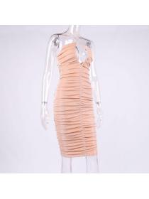 Outlet Hot style Sexy shiny gold silk hollow Wrap-hip halter dress