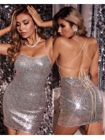 Outlet Hot style New winter fashion temperament sequin suspender dress