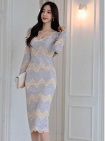 On Sale Lace Matching Hollow Out Fashion Dress 