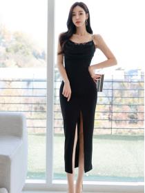 On Sale Open Fork Lace Matching Slim Dress 
