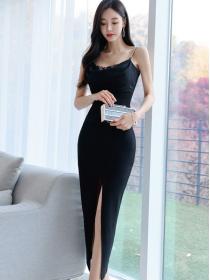 On Sale Open Fork Lace Matching Slim Dress 