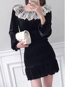 On Sale Lace Matching Off Collars Show Waist Dress