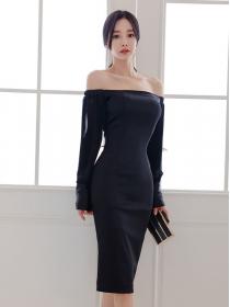 On Sale Off Collars Sexy Pure Color Dress 