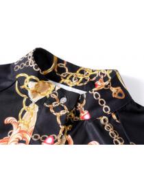 Stand Collars Chain Printing Fashion Dress 