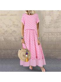 Outlet New summer ladies fake two-piece polka dot print dress