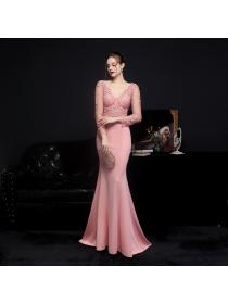 Outlet Bride's long-sleeved mermaid evening dress for banquet