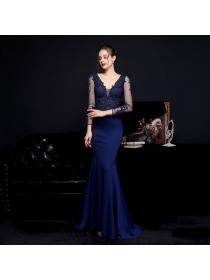 Outlet Bride's long-sleeved mermaid evening dress for banquet