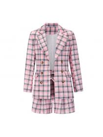 Outlet Fashion casual shorts suit women's autumn and winter slim double-breasted plaid suit 
