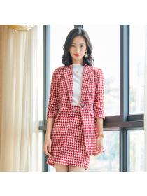 Outlet Work clothes Plaid Blazer+skirt Two-piece suits