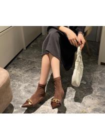 Outlet Korean women's stiletto heel chain all-match ankle boots