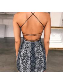 Outlet Hot style Summer new style sexy nightclub backless slim snake print dress