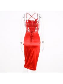 Outlet Hot style silk pure color halter Wrap-hip sexy dress