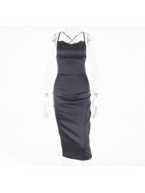 Outlet Hot style silk pure color halter Wrap-hip sexy dress