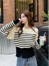 Korean Style Color Matching Stripe Kniiting Top