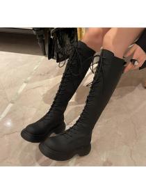 Outlet thick-soled lace-up thin high boots