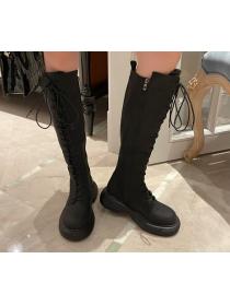 Outlet thick-soled lace-up thin high boots