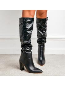 Outlet Pointed toe chunky heel over-the-knee boots