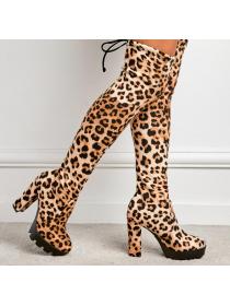 Outlet winter new women's thick Martin boots leopard print high heels boots
