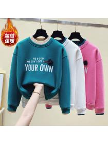 Outlet New velvet loose Korean long-sleeved printed crewneck sweater