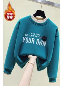 Outlet New velvet loose Korean long-sleeved printed crewneck sweater