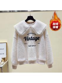 Outlet New long-sleeved sweater women's letters printed lamb fur top