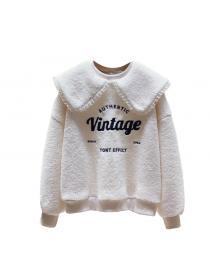 Outlet New long-sleeved sweater women's letters printed lamb fur top