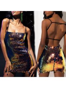 Outlet Hot style Sequined sexy backless slim-fit suspender short dress