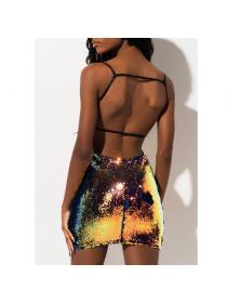 Outlet Hot style Sequined sexy backless slim-fit suspender short dress