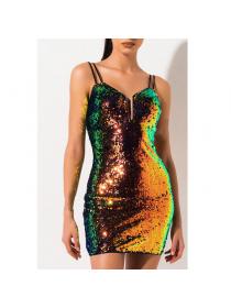 Outlet Hot style Sequined gradient color sling Wrap-hip skirt sexy nightclub slim dress