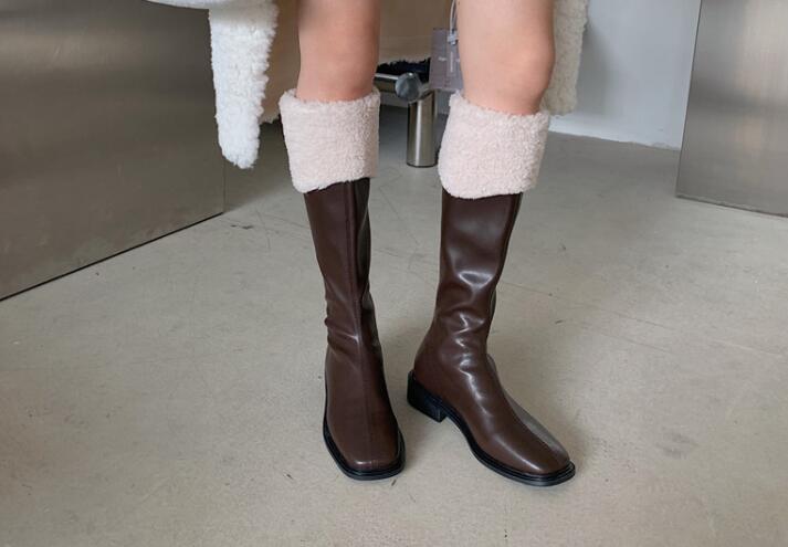 Outlet Winter warm  thick-heeled boots mid-heel fashion all-match soft leather boots for women