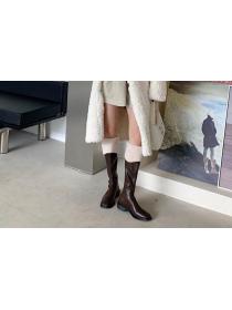 Outlet Winter warm  thick-heeled boots mid-heel fashion all-match soft leather boots for women
