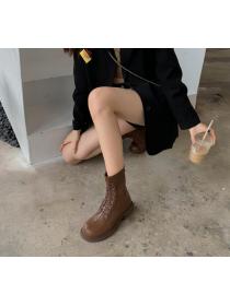 Outlet Birtish style thick-heeled boots mid-heel fashion all-match soft leather boots for women