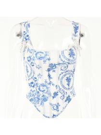 Outlet Hot style Vintage style print low-cut backless Corset