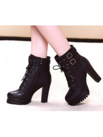 Outlet Sexy Round-toe Thick Flatform High heels Lace-up Boots