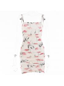 Outlet Hot style Autumn new backless printed Double layer mesh camisole dress