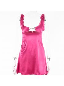 Outlet Hot style Autumn&winter new Satin Low cut Plain suspender backless dress