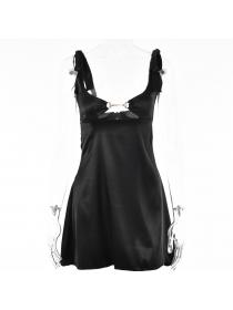 Outlet Hot style Autumn&winter new Satin Low cut Plain suspender backless dress