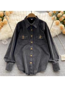 Outlet New Korean style Loose polo collar long-sleeved casual Denim jacket