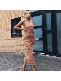 Outlet Hot style Sexy mesh nightclub dress pleated slit Bodycon dress