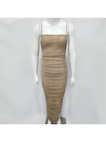 Outlet Hot style Sexy mesh nightclub dress pleated slit Bodycon dress