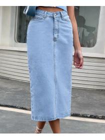 European Style Tall Waist Open Fork Slim Skirt 