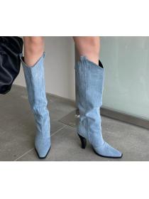 Outlet New thick-heeled square-toe western cowboy high boots