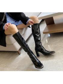Outlet Patent leather long knight boots knee-length boots