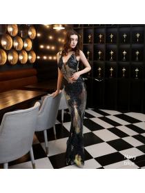 Outlet New sequined fishtail long dress performance/banquet /car model / evening dress