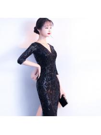 Outlet Winter mid-sleeve long fishtail elegant party&evening dress 
