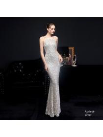 Outlet New style elegant long halter neck sequined fishtail evening dress for banquet