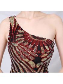 Outlet Single-shoulder Sequins fishtail long dress performance banquet/car model evening dress