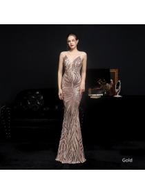 Outlet New sequined fishtail long dress banquet/car model evening dress