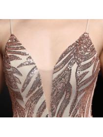 Outlet New sequined fishtail long dress banquet/car model evening dress