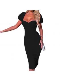 Outlet Hot selling sexy Vintage style puff-sleeve Bodycon dress